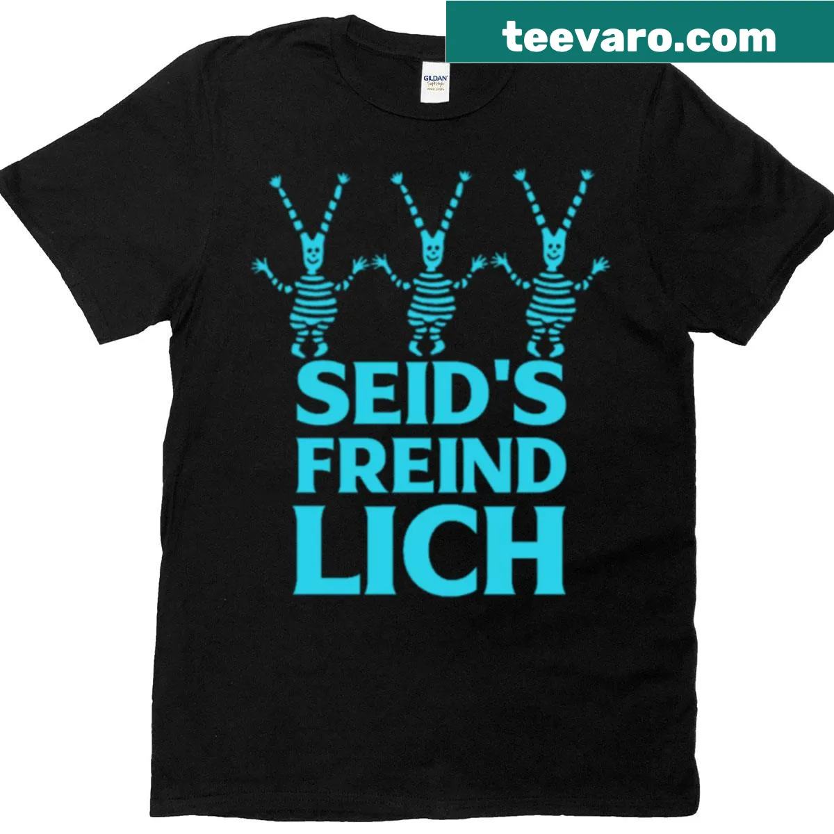 Bavarian-themed T-shirt with 'Seids Freindlich' text — on a men's t-shirt