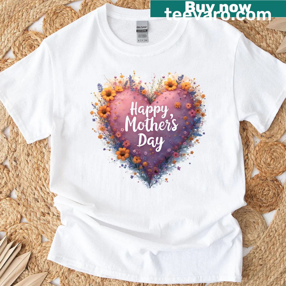 Watercolor floral heart design T-shirt for Mother's Day — on a men's t-shirt