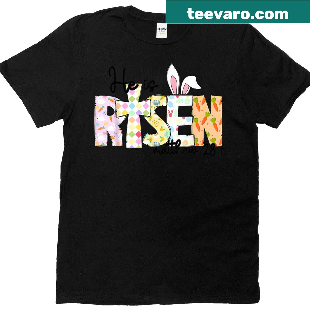 T-shirt with the text 'He Is Risen' for Easter celebrations — on a men's t-shirt