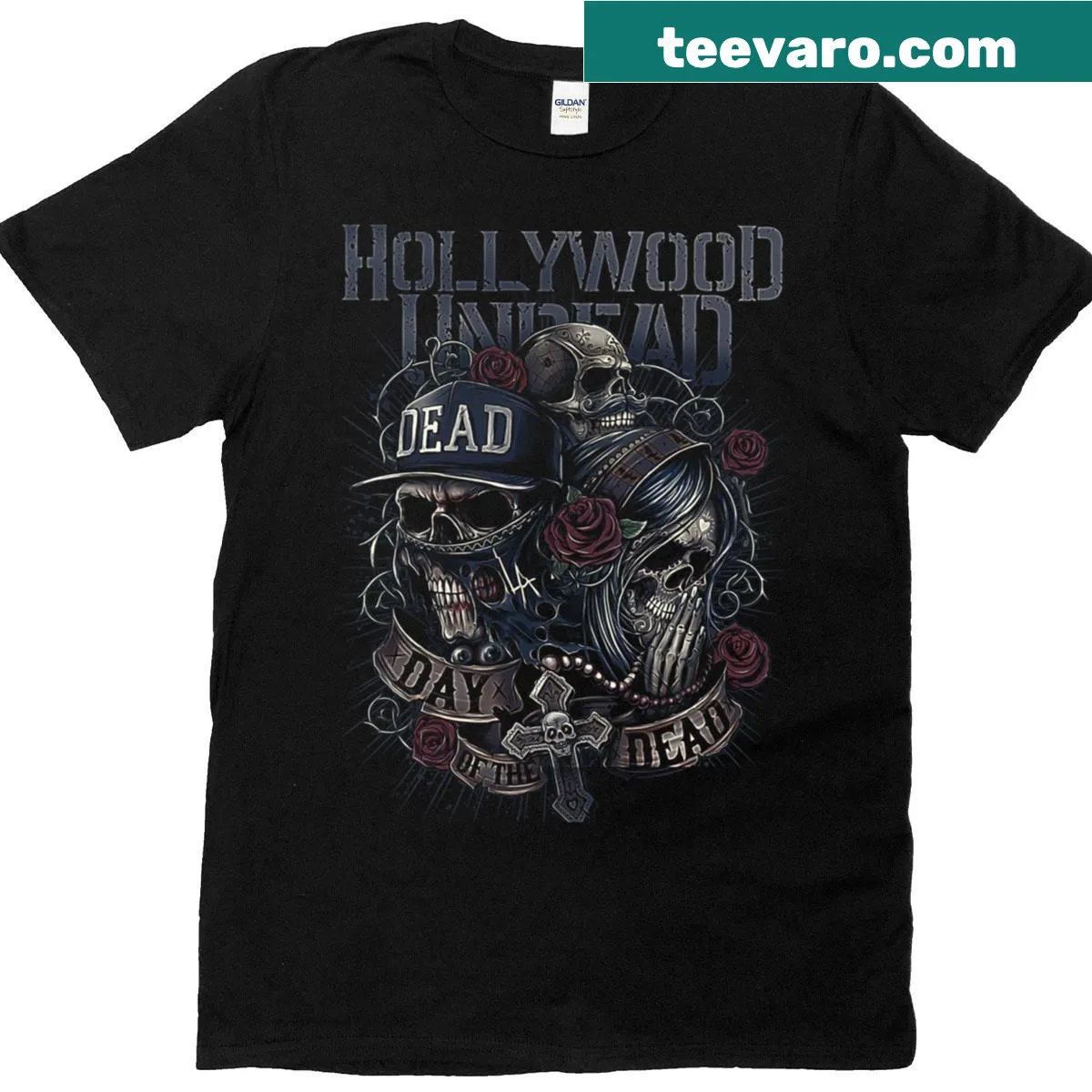 Hollywood Undead illustrated logo T-shirt — on a men's t-shirt