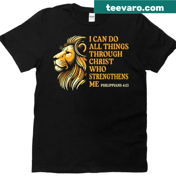 Inspirational lion graphic with faith message on T-shirt