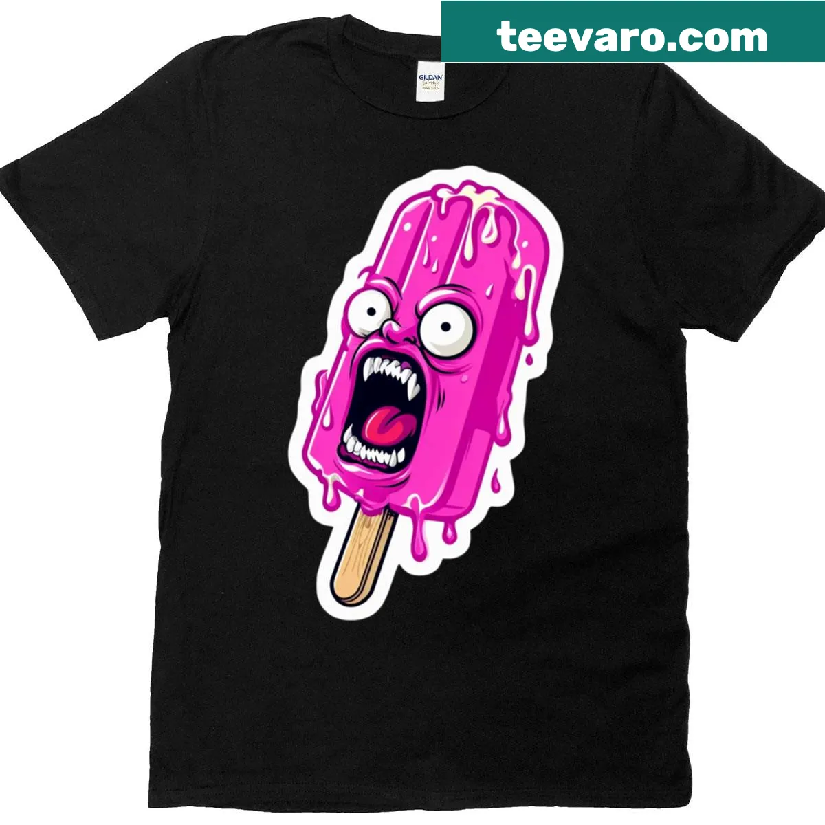 T-shirt with a horror-themed ice cream scream face graphic — on a men's t-shirt