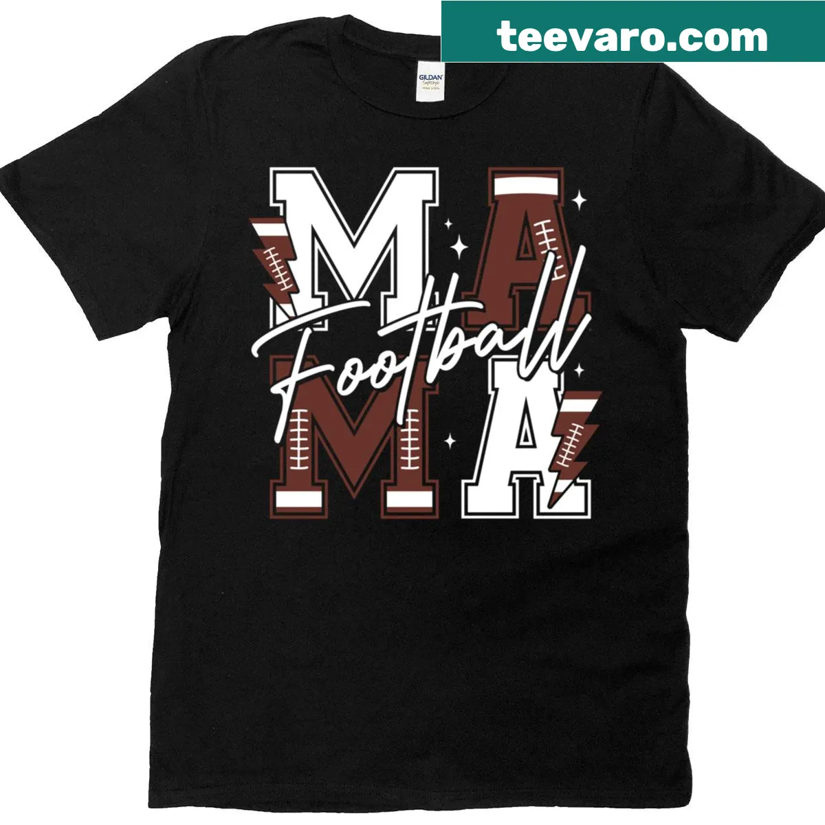 Football Mom t-shirt celebrating moms with bold text — on a men's t-shirt