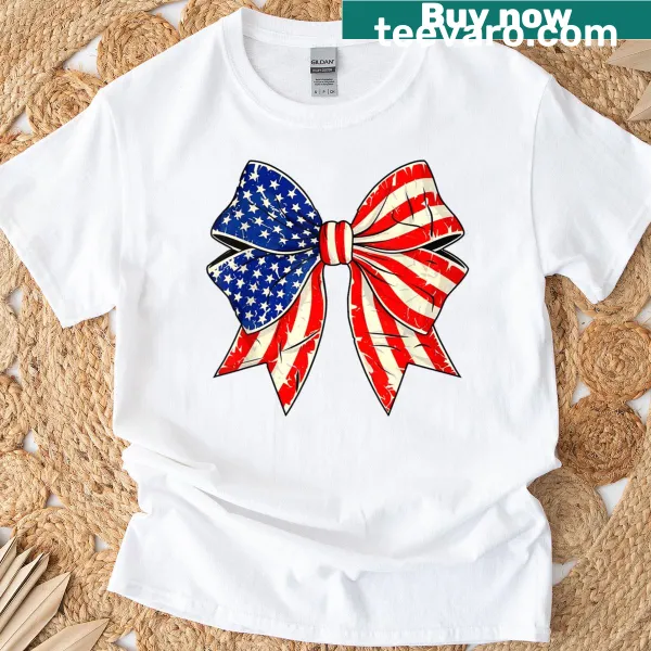 Patriotic t-shirt with American flag bow illustration