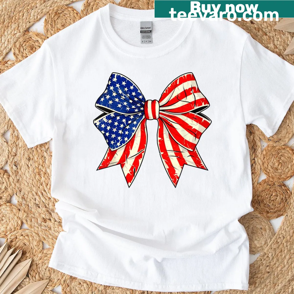 Patriotic t-shirt with American flag bow illustration — on a men's t-shirt
