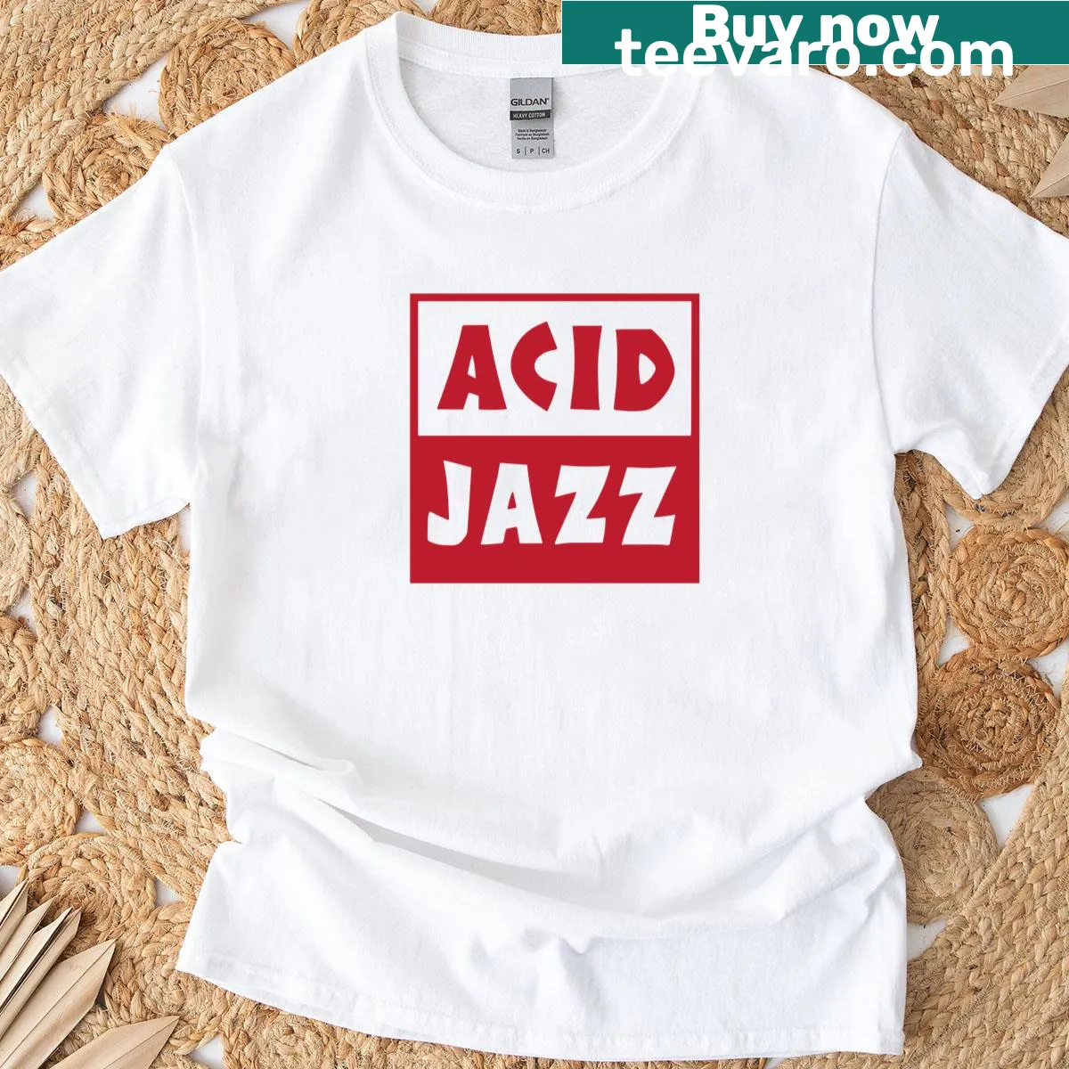 Vintage-style t-shirt featuring jazz-themed typography — on a men's t-shirt