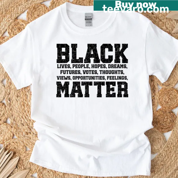 Juneteenth T-shirt with bold 'Black Lives Matter' typography.
