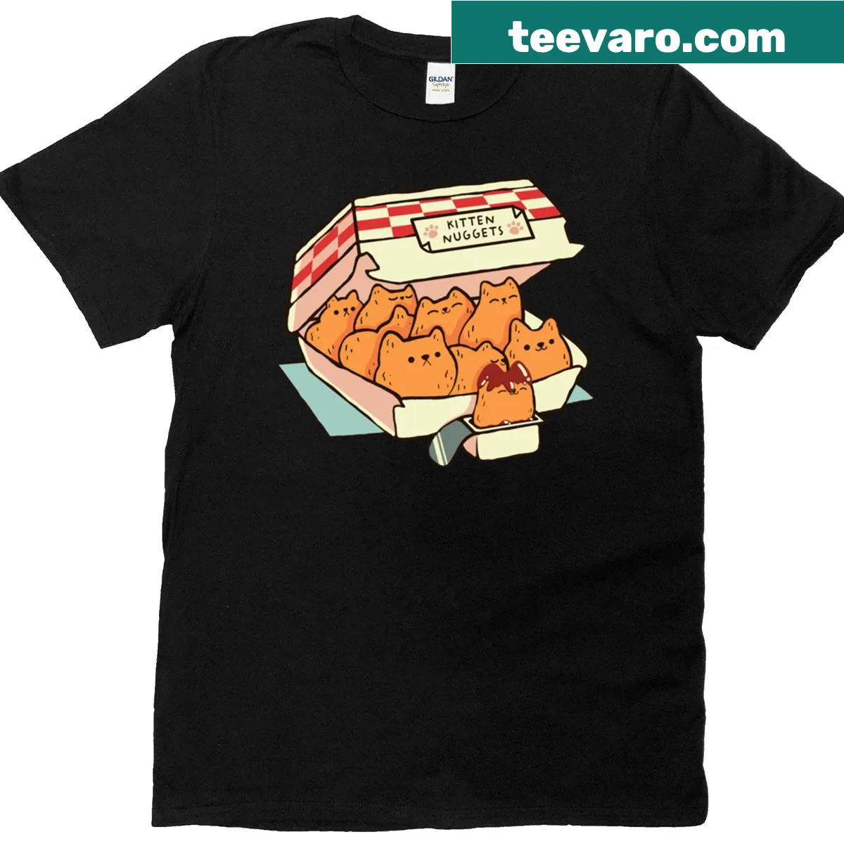 Cartoon graphic of cats as fast food nuggets on a T-shirt — on a men's t-shirt