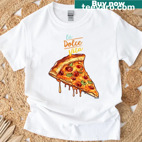 Artistic pizza T-shirt with Italian style design.
