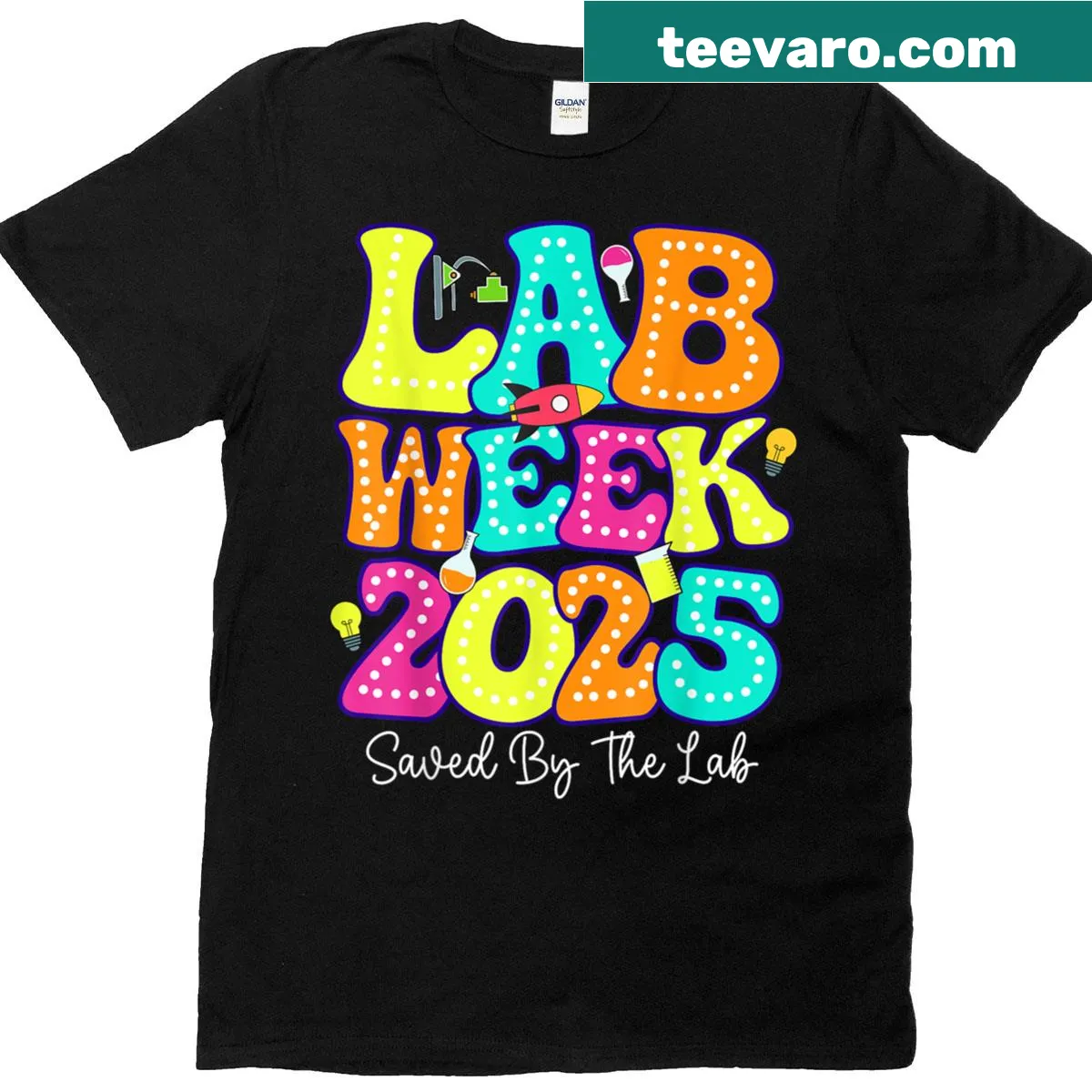 Typography T-shirt celebrating Lab Week 2025 — on a men's t-shirt
