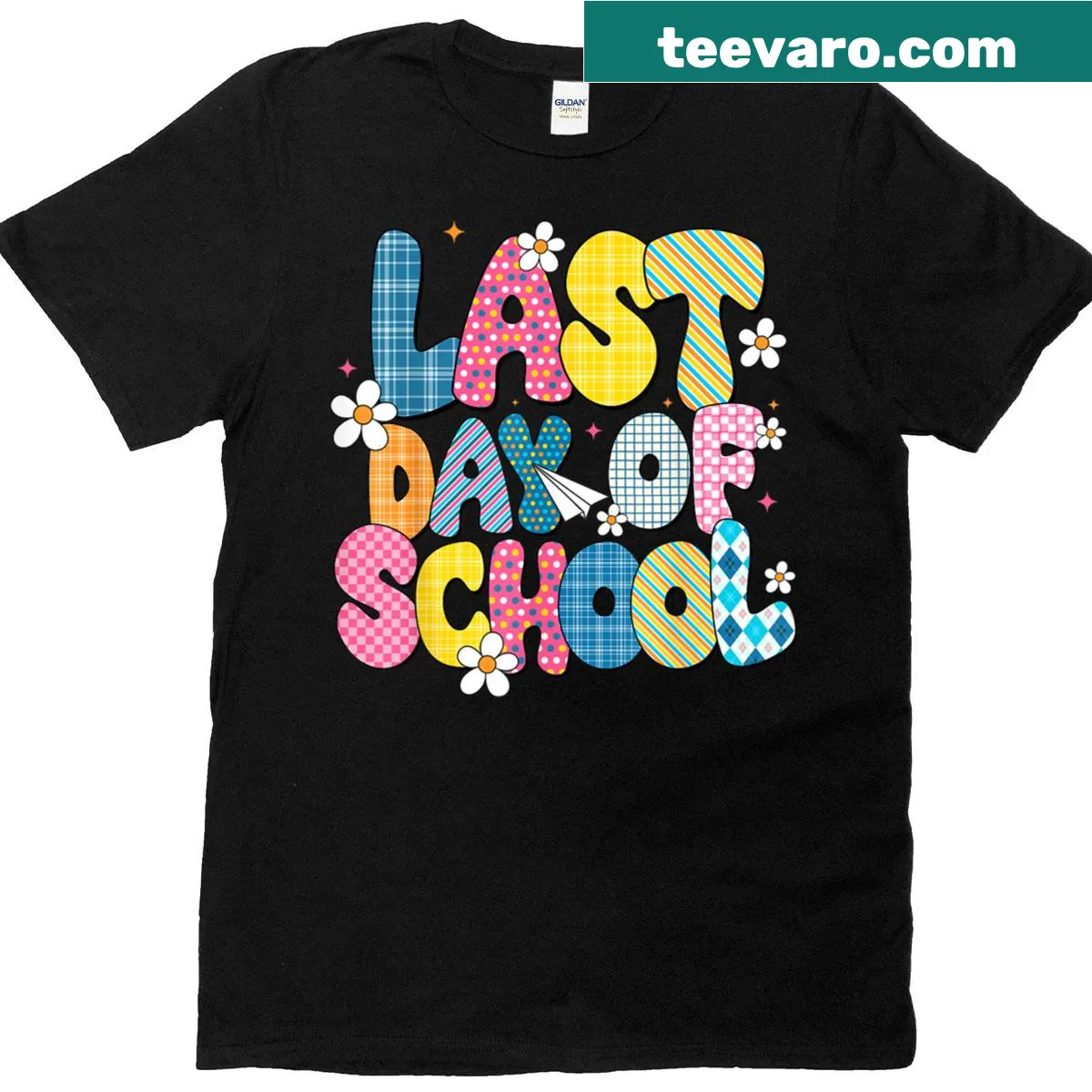 T-shirt celebrating the Last Day of School with cheerful text — on a men's t-shirt
