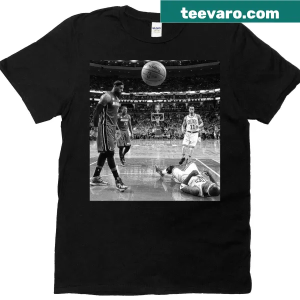 T-shirt featuring playful illustration of LeBron James dunking