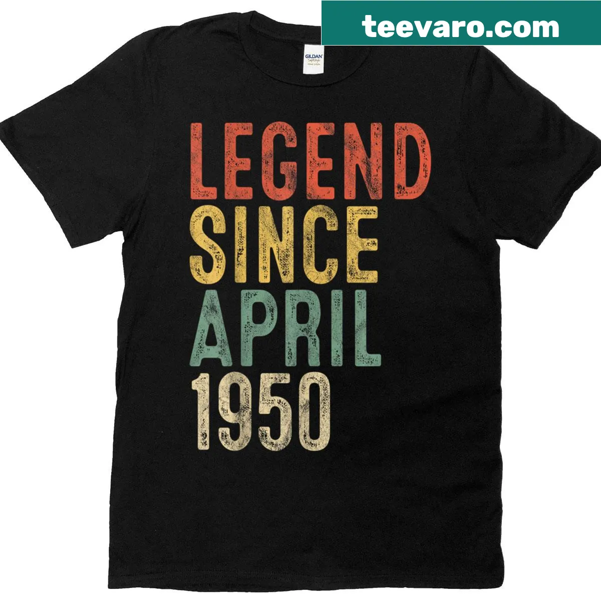 Typography T-shirt celebrating a 75th birthday with 'Legend 1950' — on a men's t-shirt