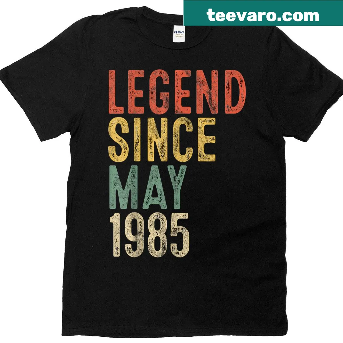 Typography T-shirt celebrating a 40th birthday with 'Legend 1985' — on a men's t-shirt