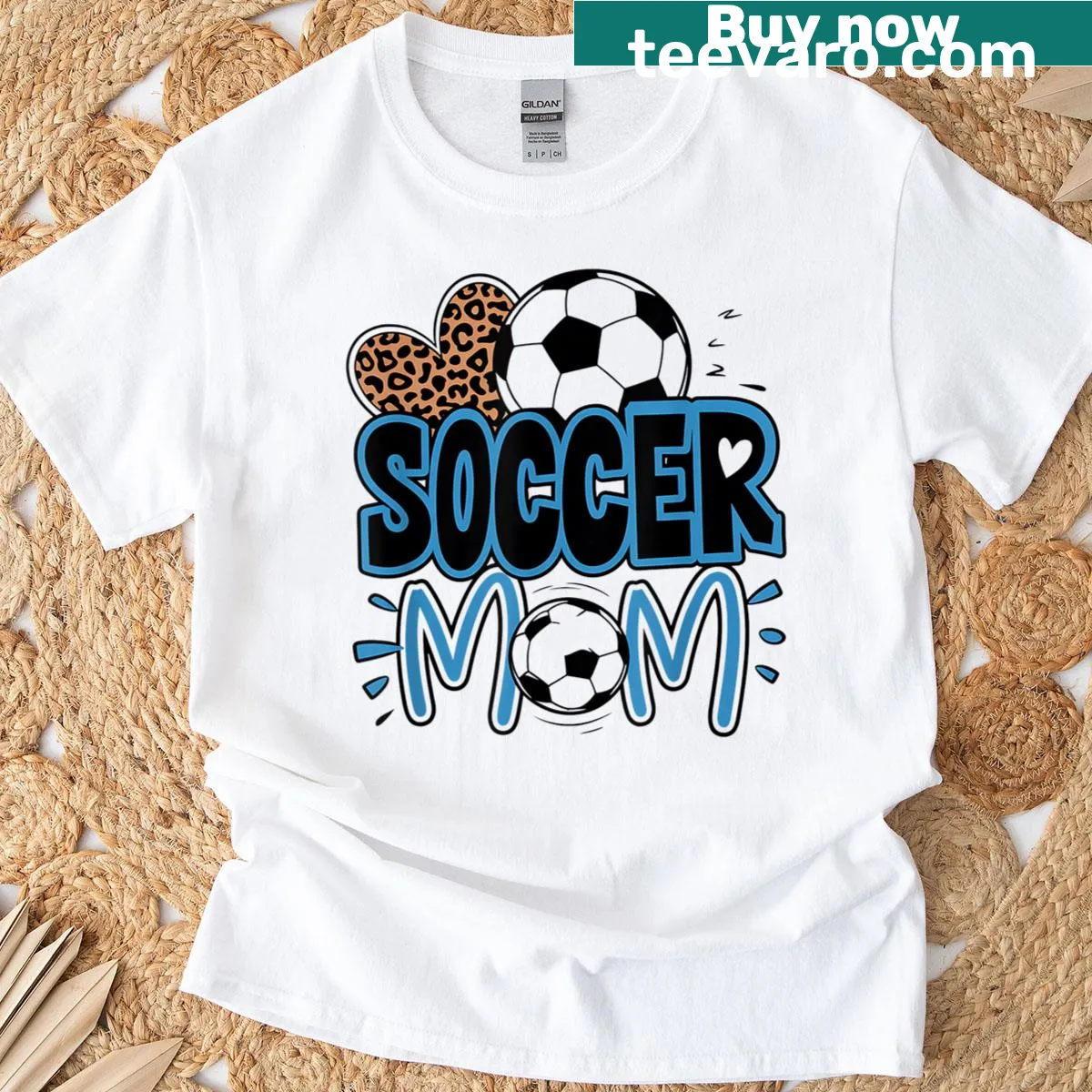 Leopard print Soccer Mom text design for proud moms — on a men's t-shirt