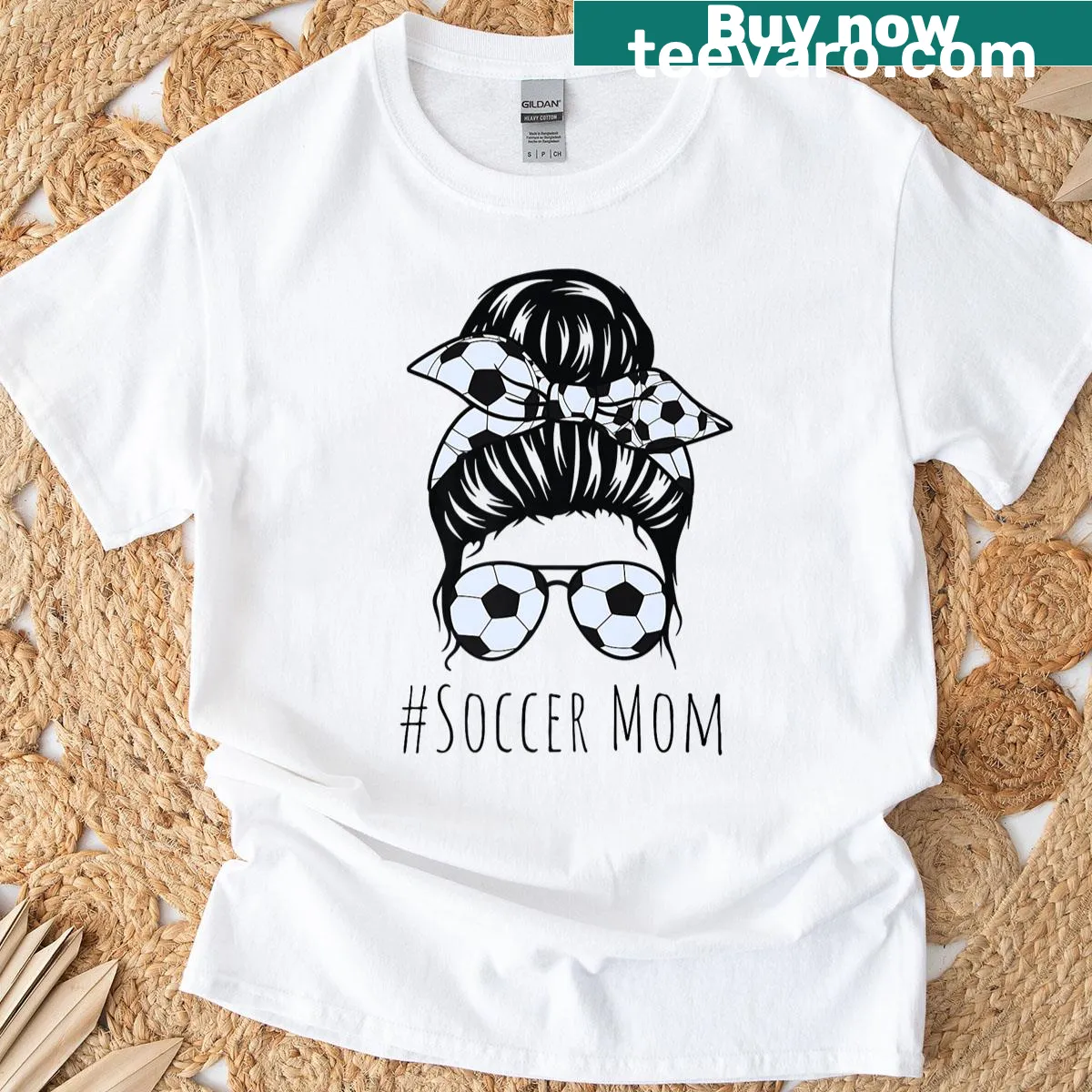 Premium T-shirt for soccer moms featuring a funny messy bun design — on a men's t-shirt