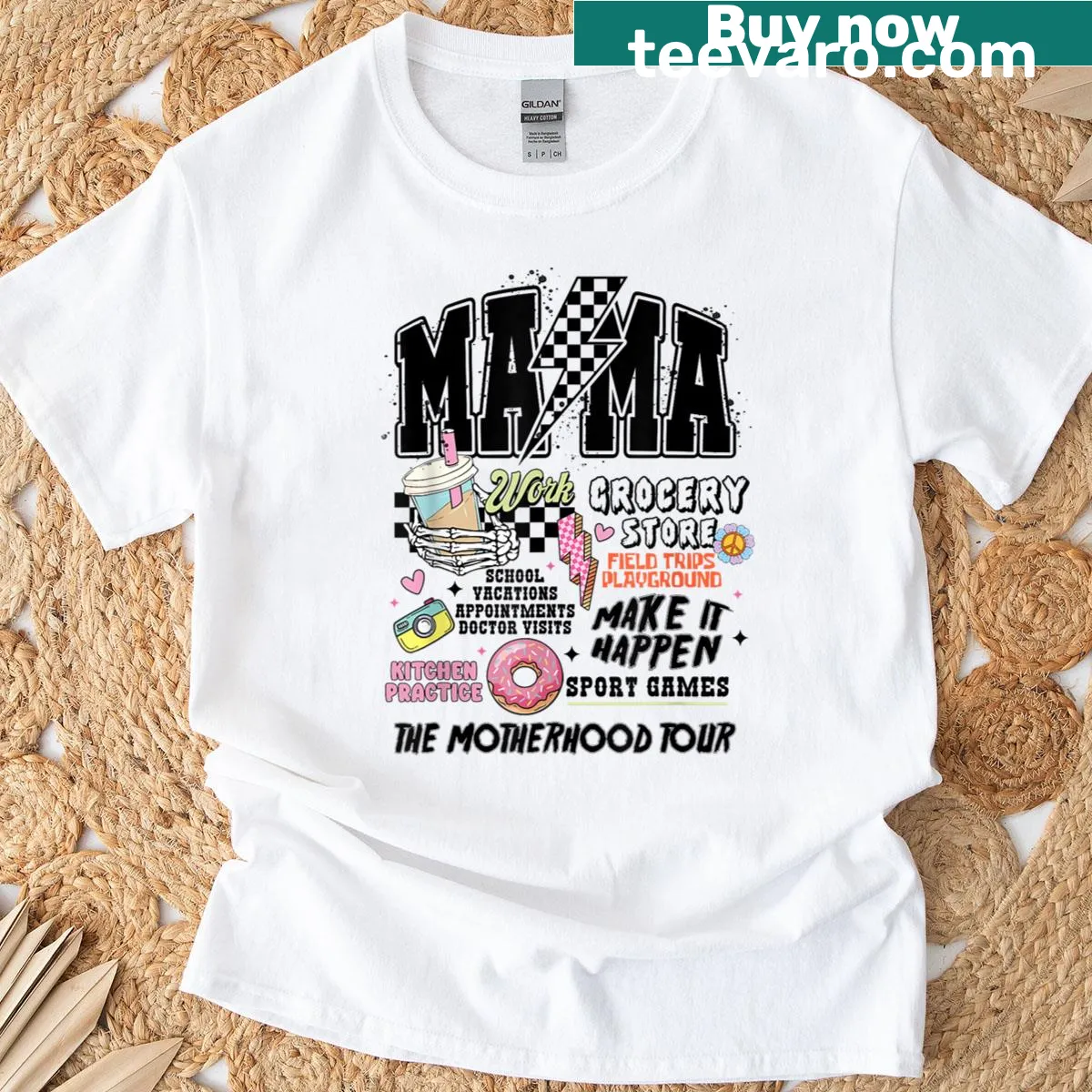 Funny typography T-shirt for moms celebrating motherhood and coffee — on a men's t-shirt