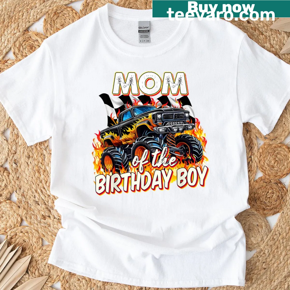 Novelty T-shirt for moms featuring a monster truck graphic — on a men's t-shirt