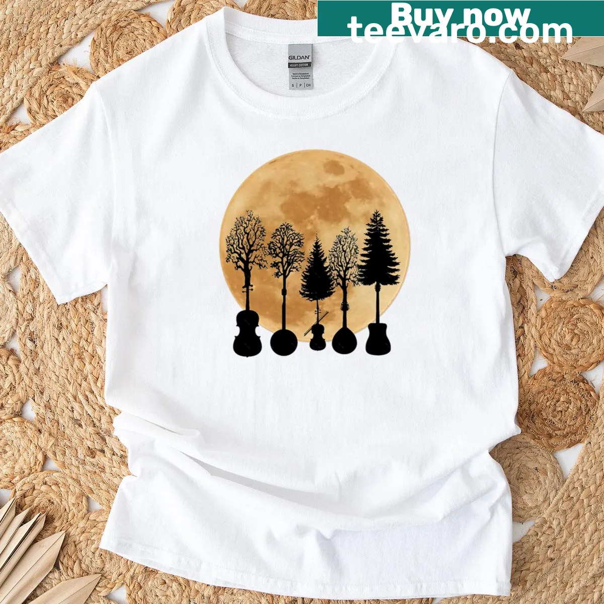 Illustrated T-shirt featuring a serene moonlight design — on a men's t-shirt