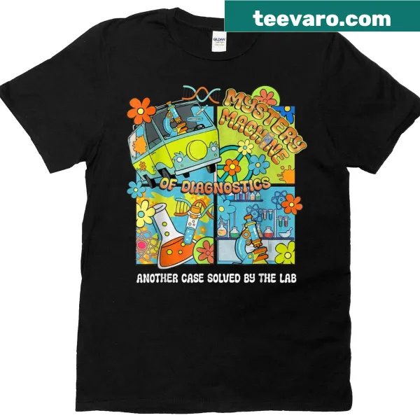 Illustrated Mystery Machine design for medical lab techs