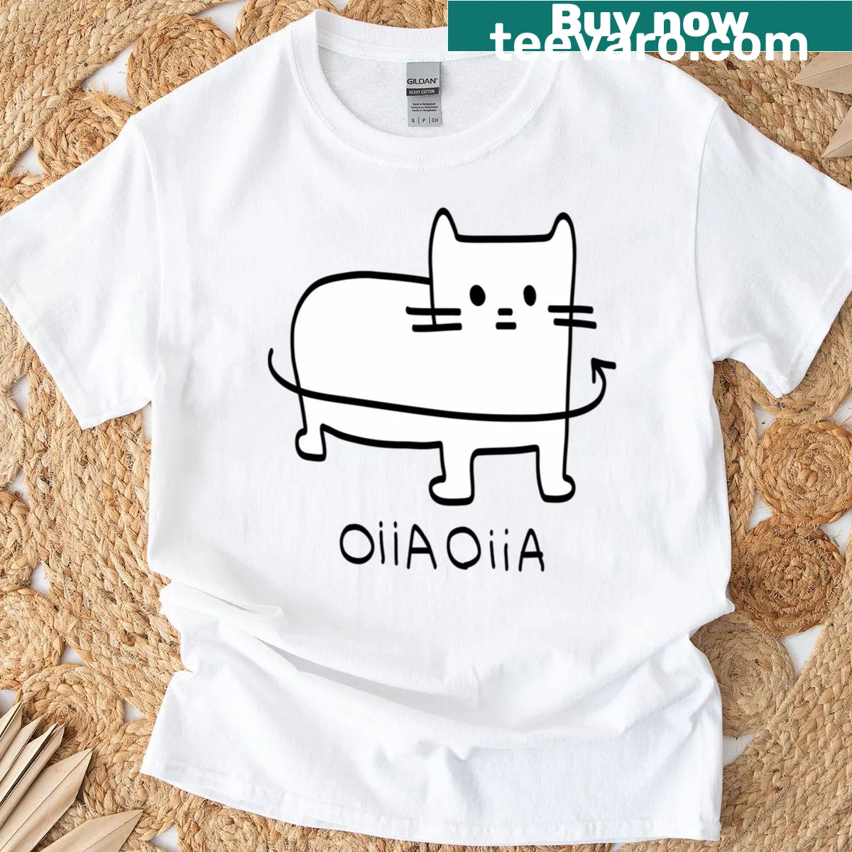 T-shirt with Oiia Oiia Turning Cat Brainrot text — on a men's t-shirt