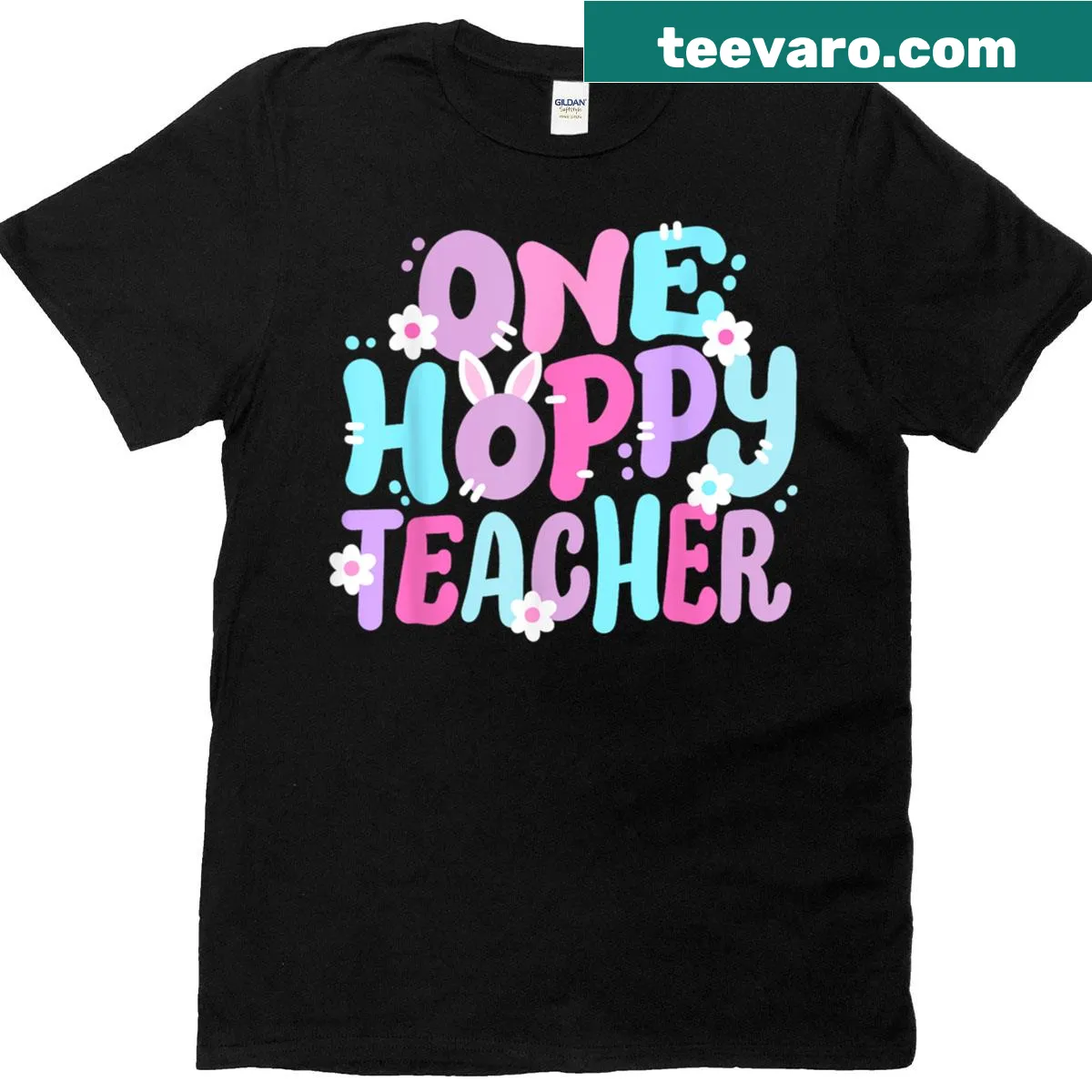 Retro Easter T-shirt with a happy bunny graphic — on a men's t-shirt