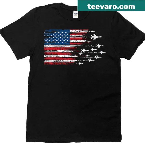 USA flag with fighter jets illustration t-shirt