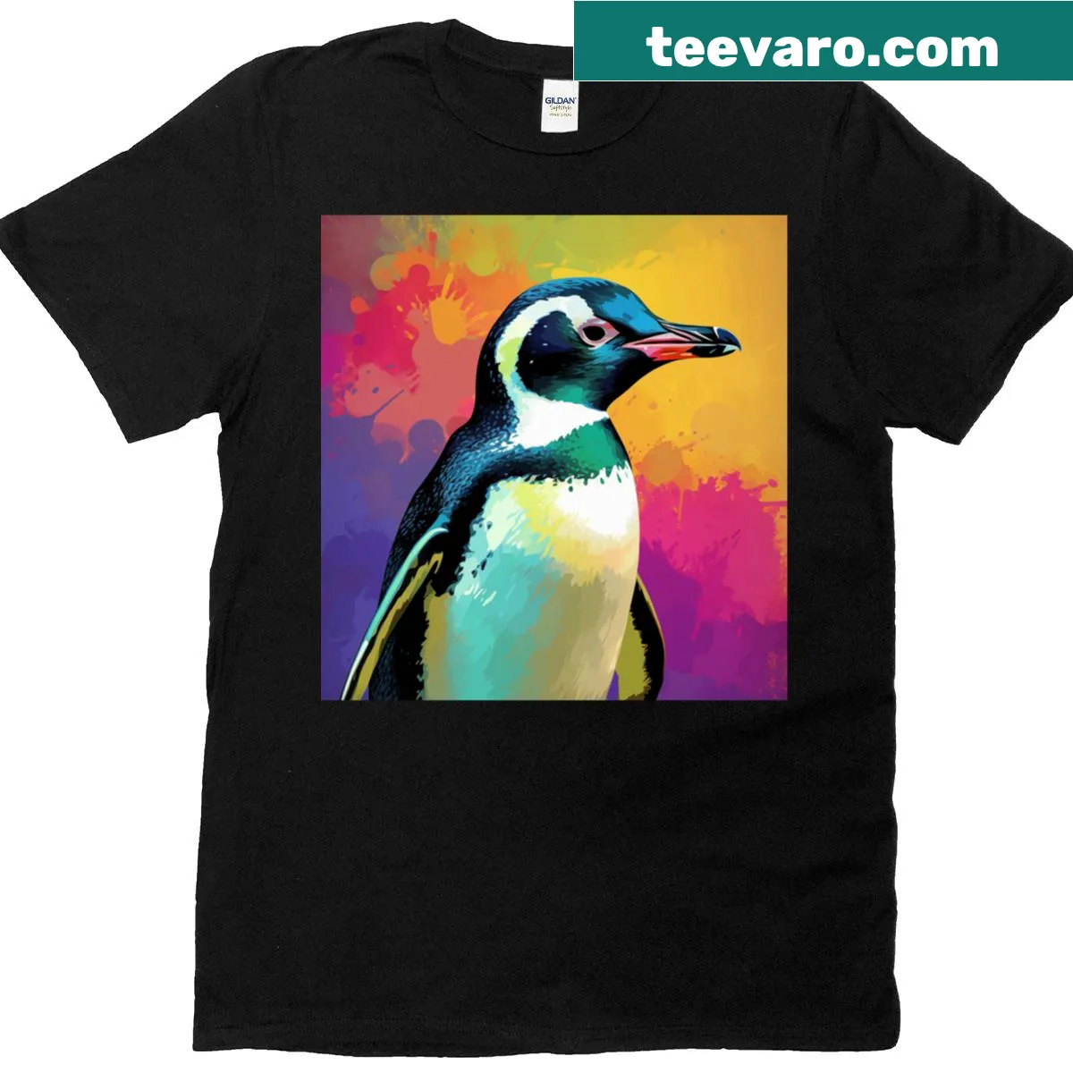 Pop-art design featuring a penguin on a T-shirt — on a men's t-shirt