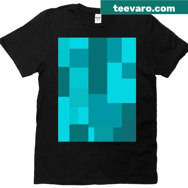 Teal block pattern graphic t-shirt in pixel art style