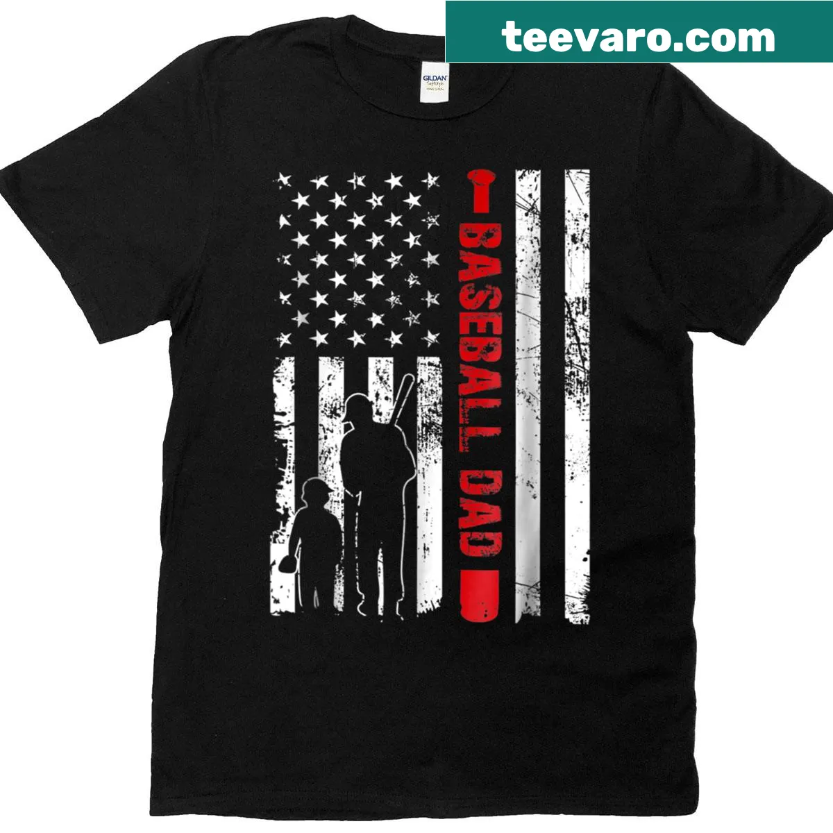 American flag and baseball graphic for proud dads — on a men's t-shirt