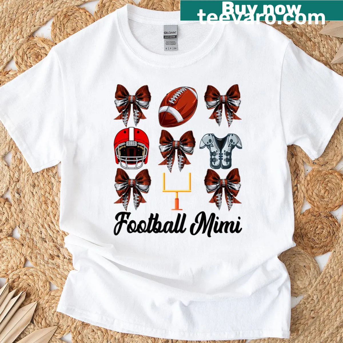 Vintage-style t-shirt with a football and bow for football moms — on a men's t-shirt