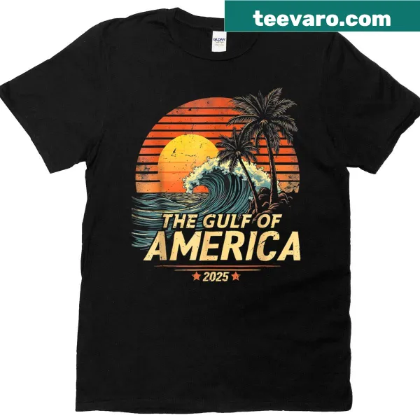 Vintage style t-shirt with Gulf of USA badge and American flag