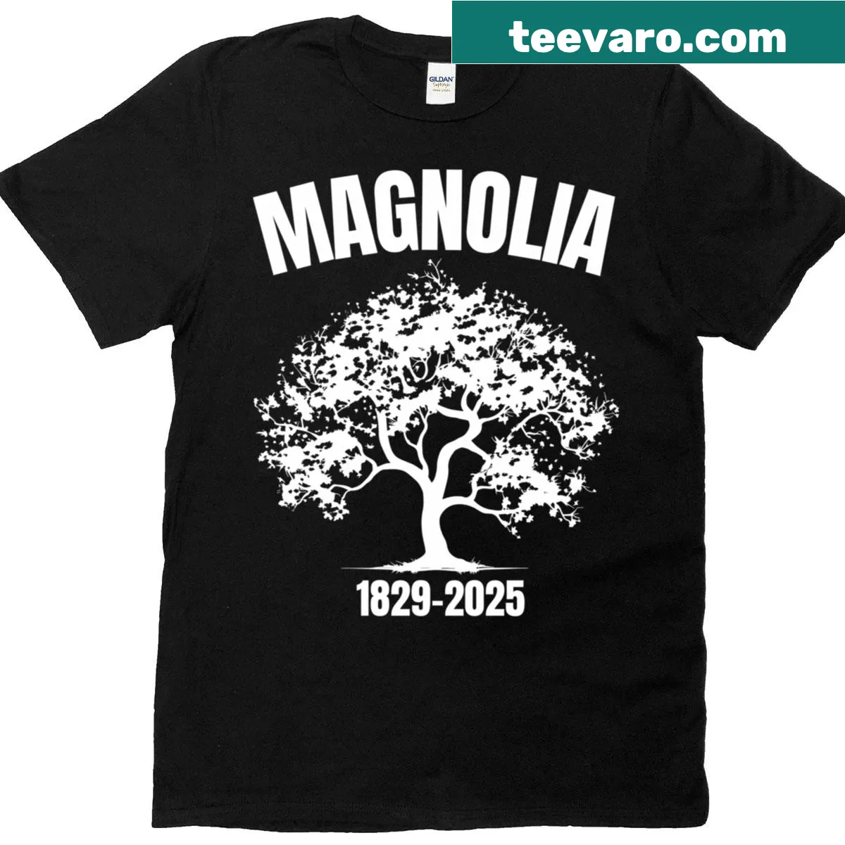 Save The Magnolia message t-shirt for tree preservation — on a men's t-shirt