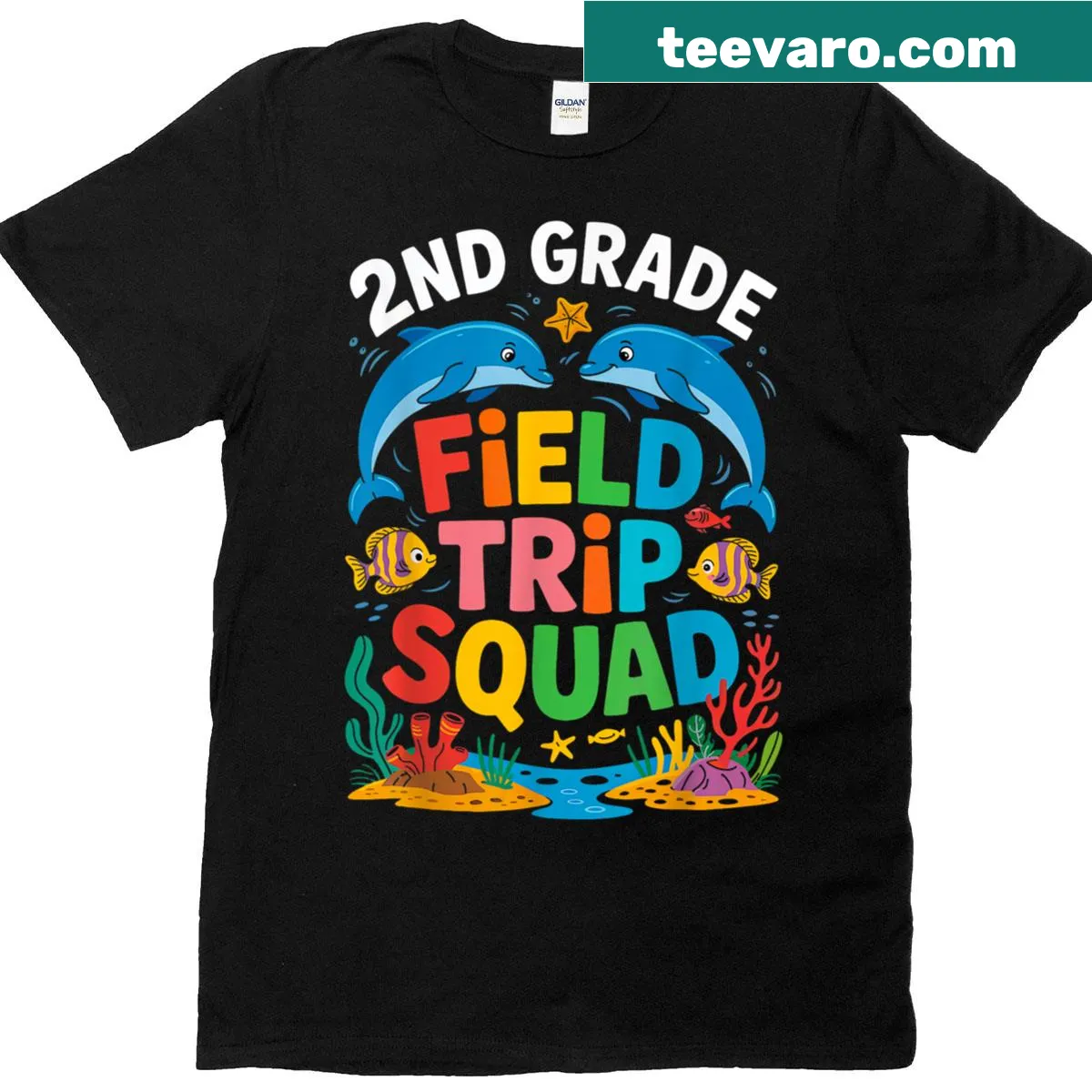Underwater themed T-shirt for 2nd graders with sea life illustrations — on a men's t-shirt