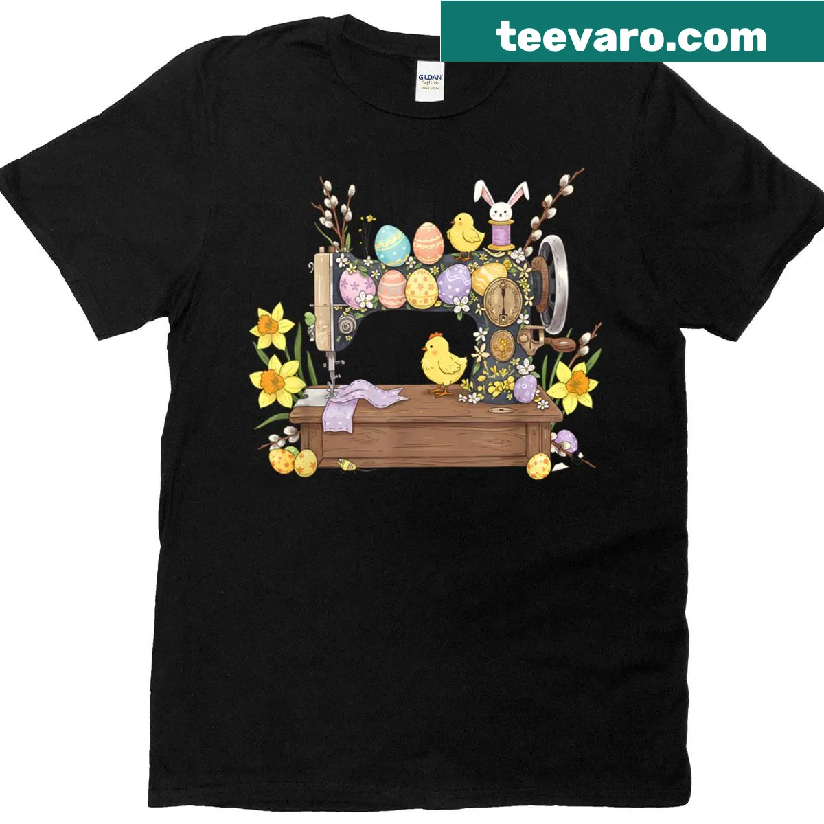 Unique T-shirt for women with a sewing bunny and Easter eggs — on a men's t-shirt