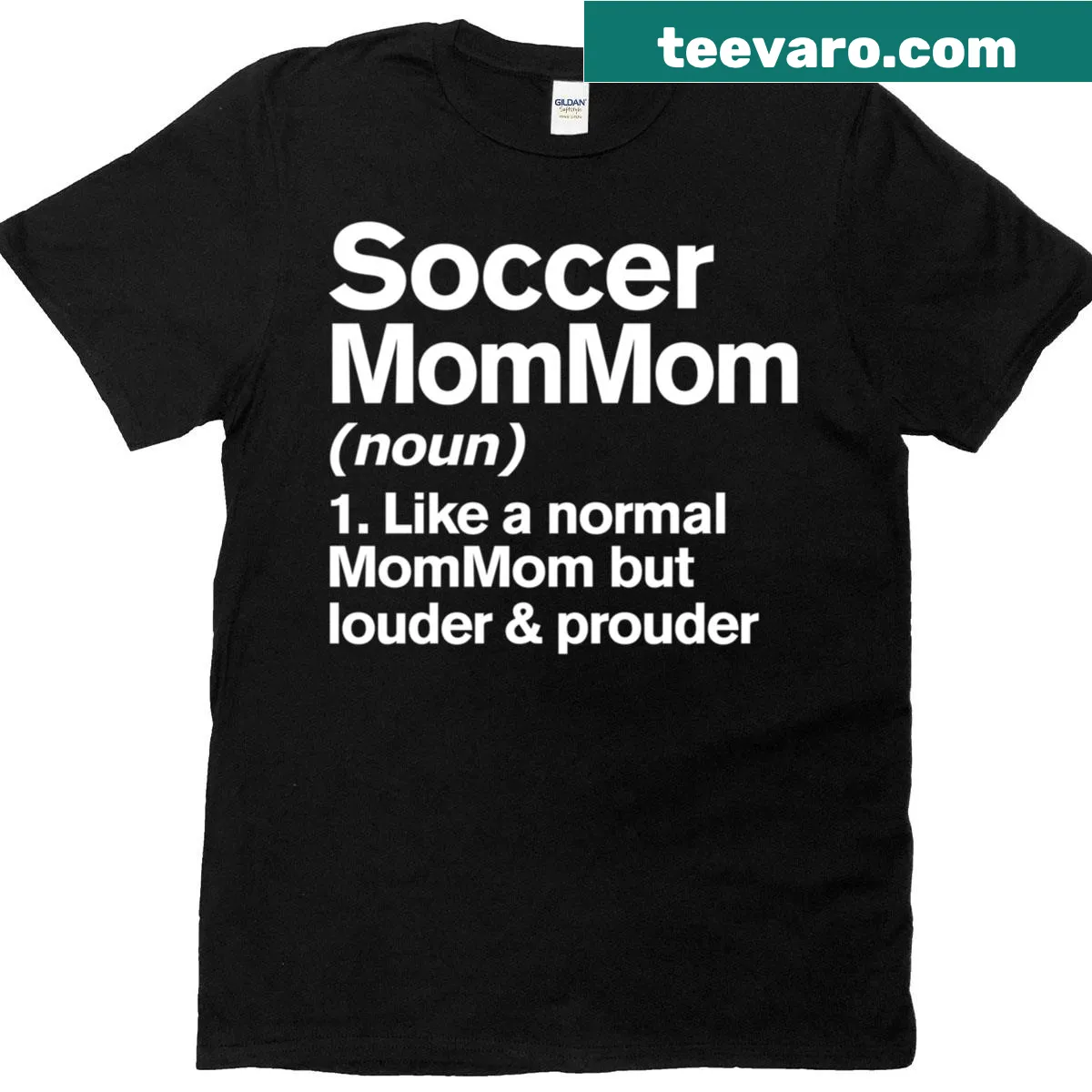 Funny Soccer Mommom T-shirt with 'Louder And Prouder' definition text — on a men's t-shirt