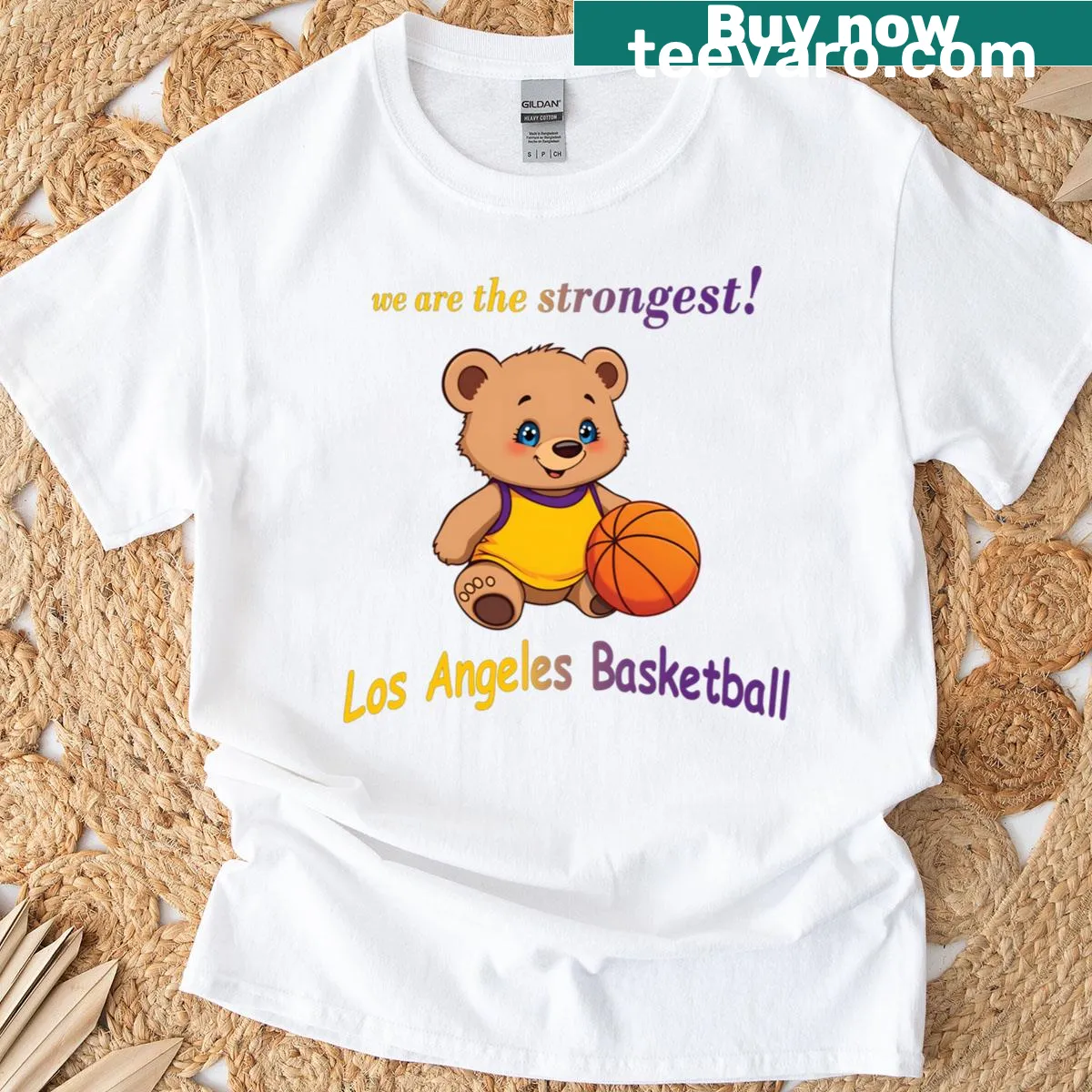Teddy bear cartoon in basketball uniform design — on a men's t-shirt