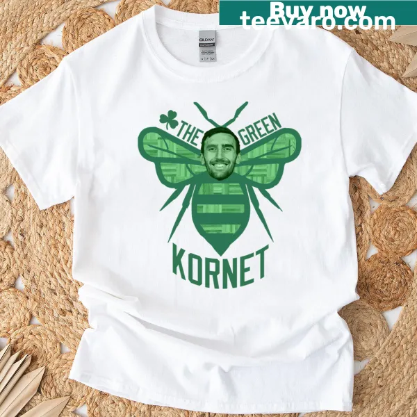 Playful cartoon corn character on a green t-shirt