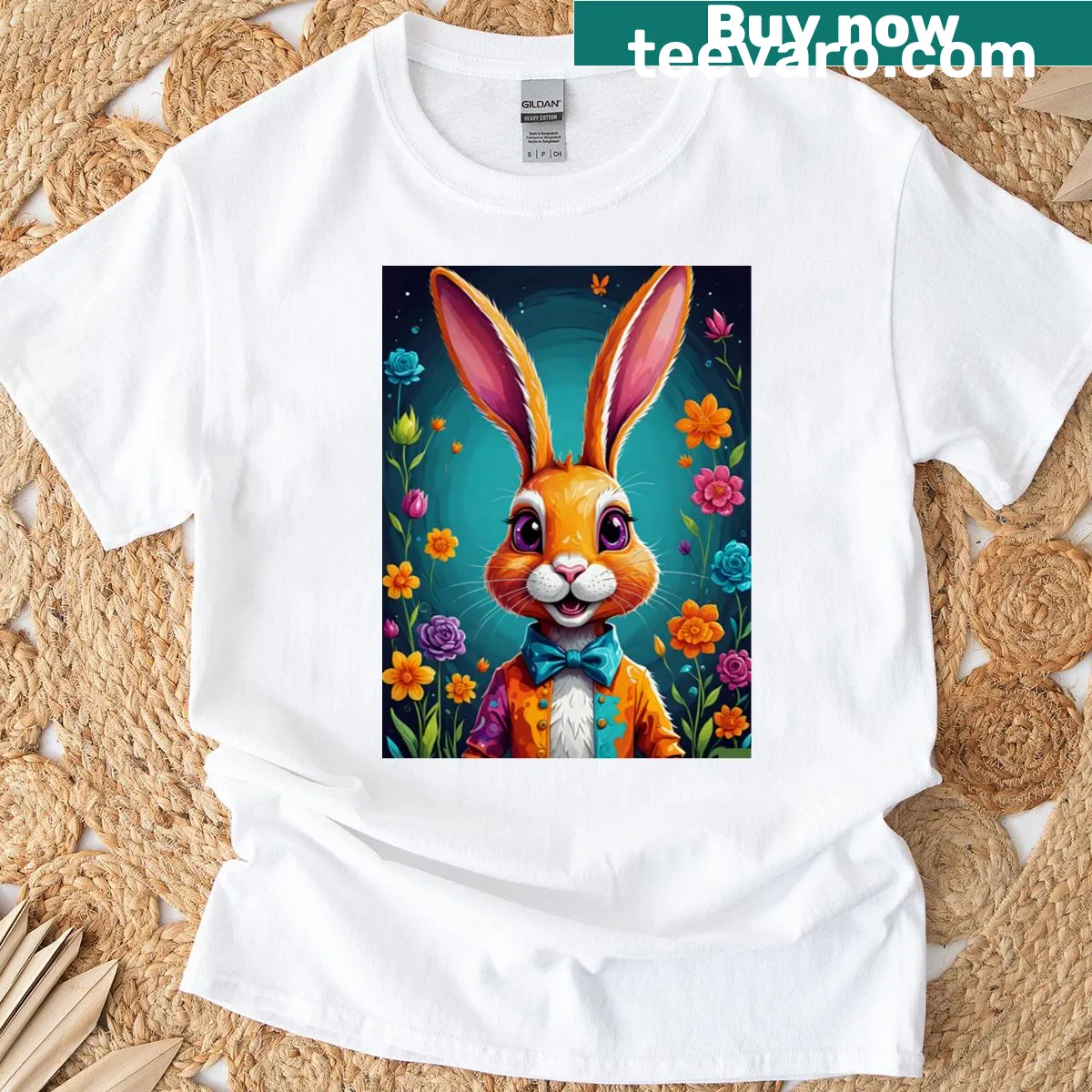 Cute Easter Bunny illustration on T-shirt — on a men's t-shirt