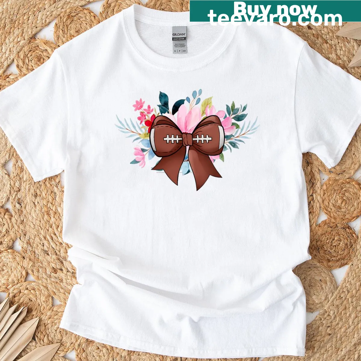 Cute football mom t-shirt with bow design — on a men's t-shirt