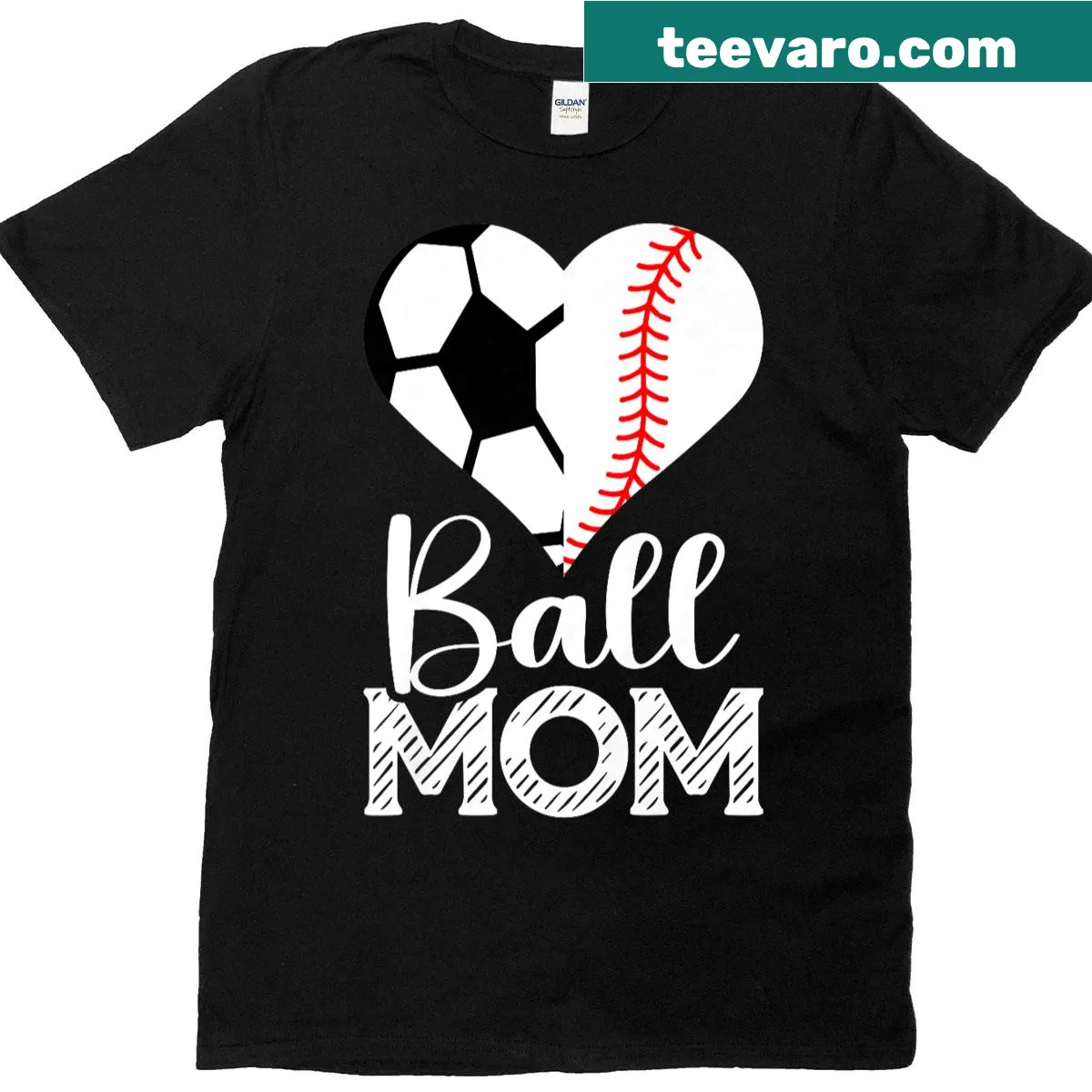 T-shirt for sports moms with 'Ball Mom' heart design — on a men's t-shirt