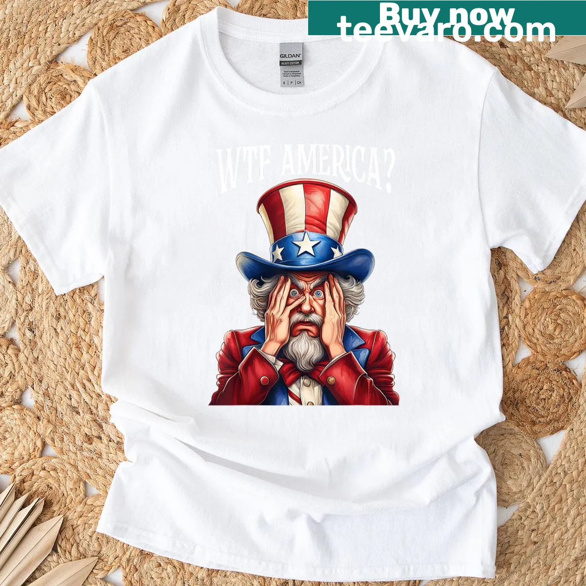 Humorous Uncle Sam-themed Wtf America T-shirt — on a men's t-shirt