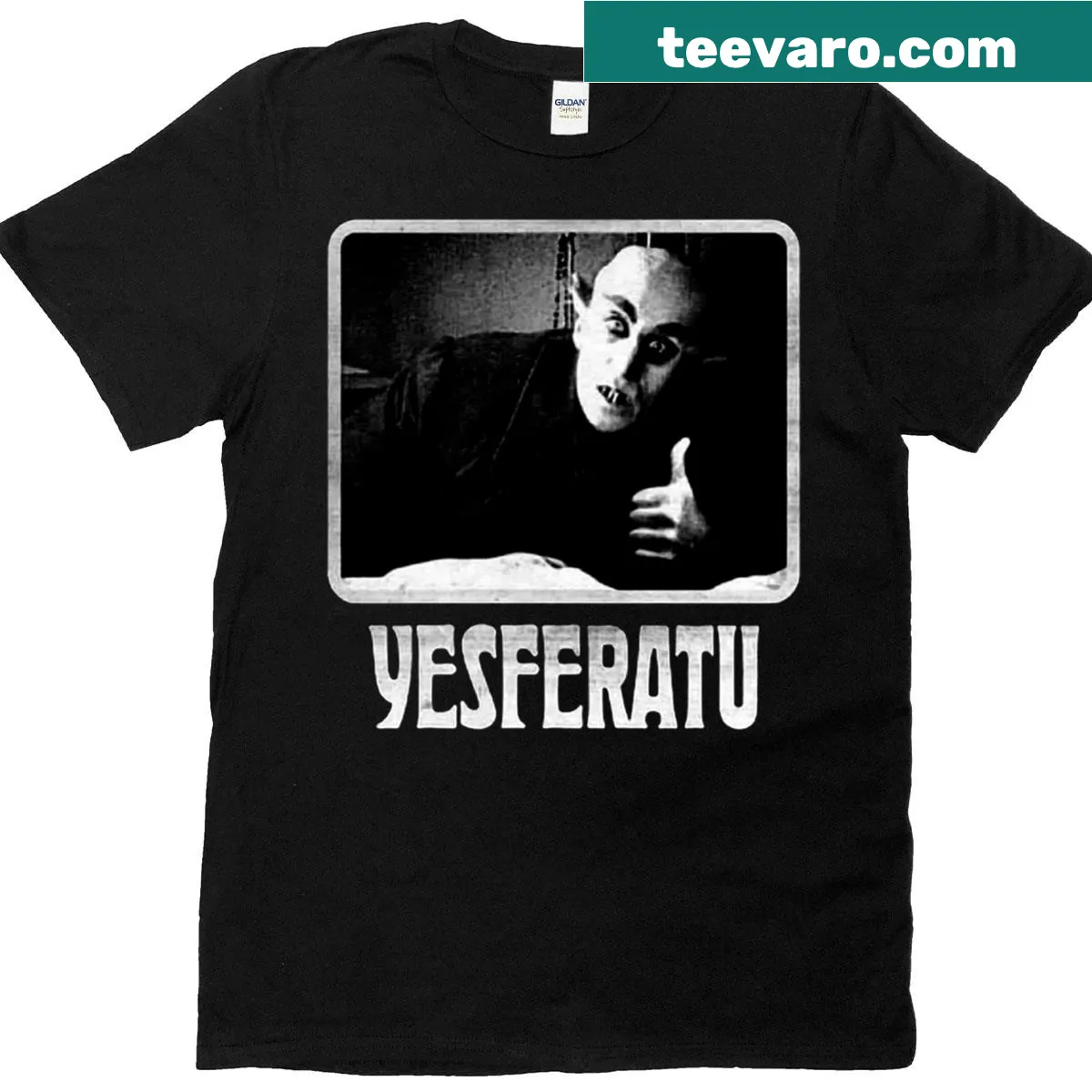 Funny Nosferatu t-shirt with playful design — on a men's t-shirt