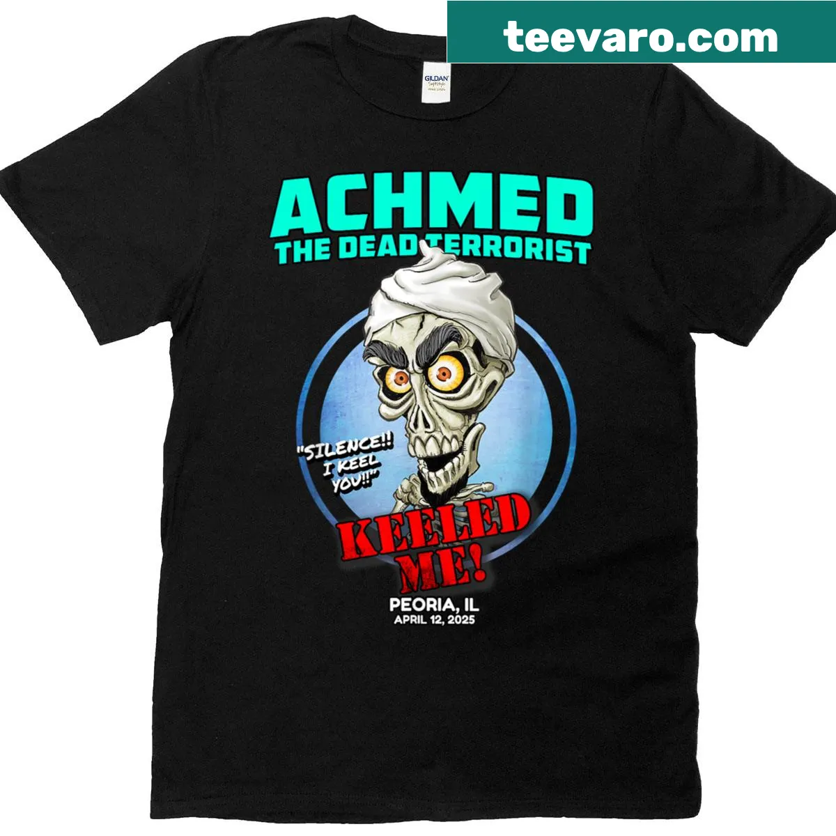 Achmed the Dead Terrorist graphic on a humorous t-shirt — on a men's t-shirt