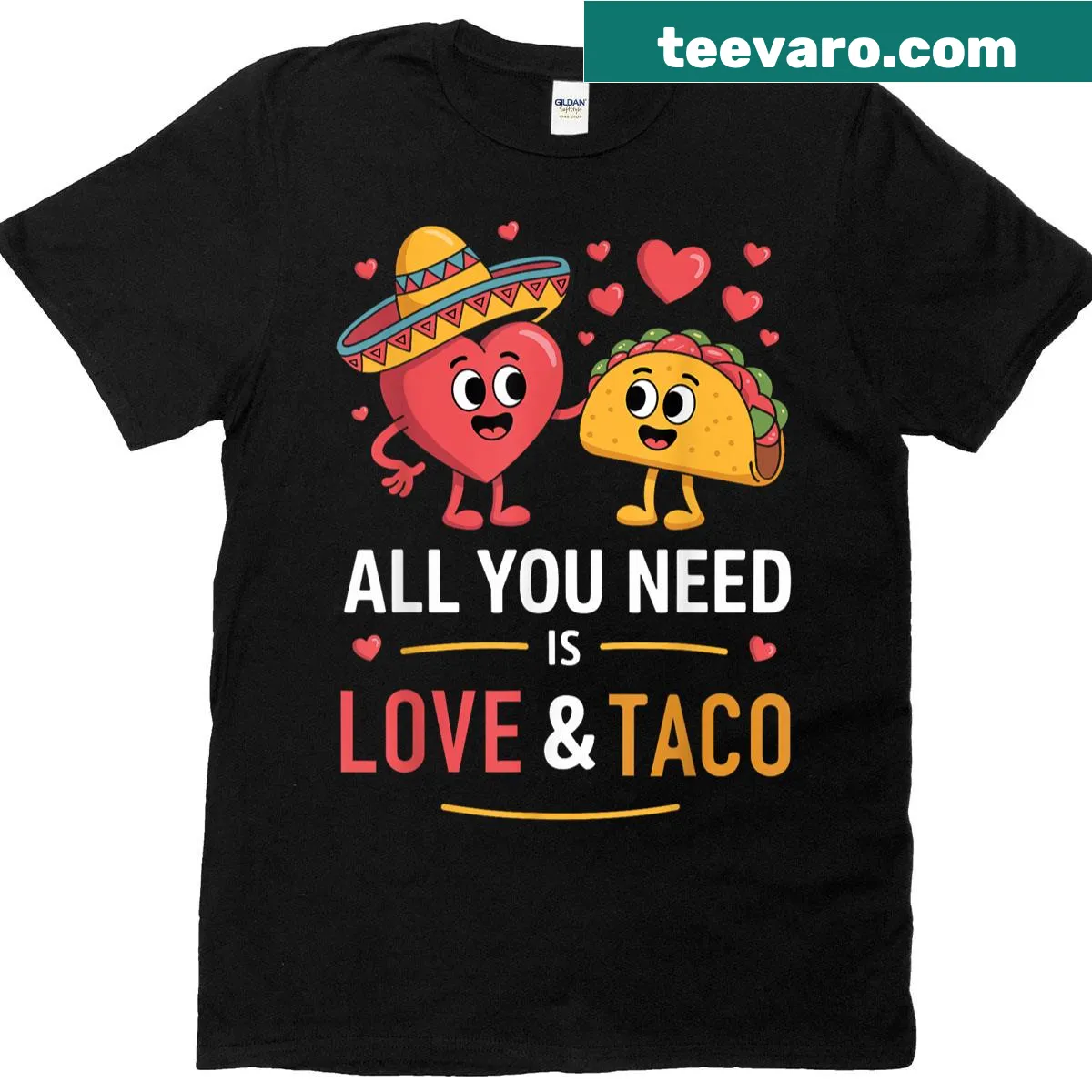 Funny Taco T-shirt with heart design and playful text. — on a men's t-shirt