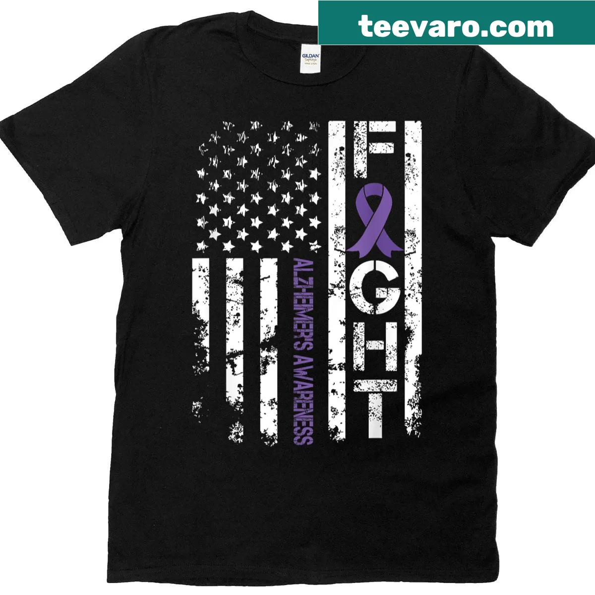Alzheimer's awareness shirt with USA flag design — on a men's t-shirt