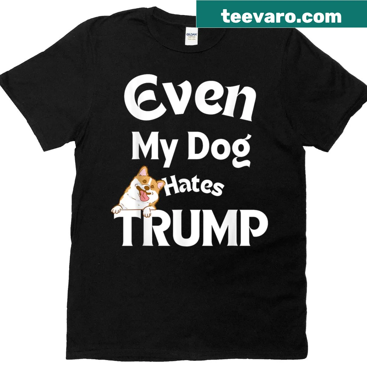 Dog-themed Anti Trump T-shirt with humorous graphic — on a men's t-shirt