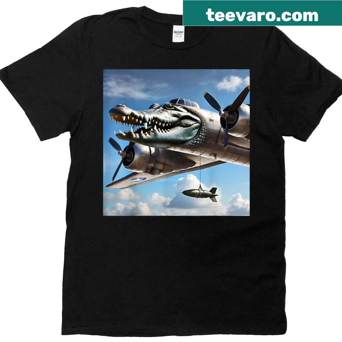 Playful cartoon crocodile graphic on a t-shirt — on a men's t-shirt