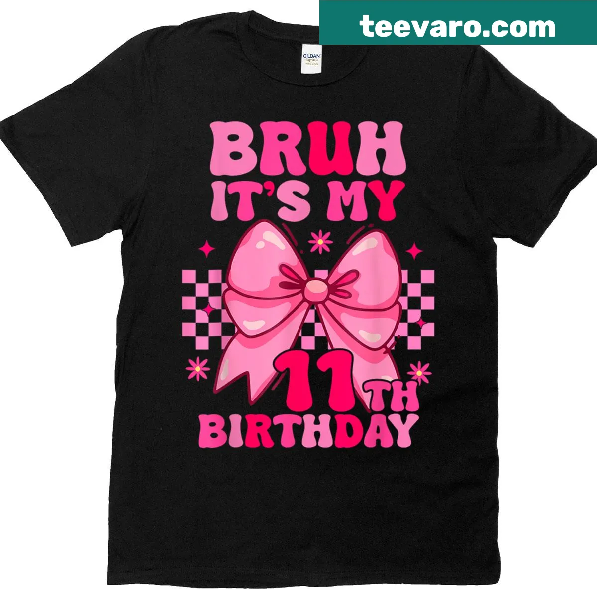 Graphic T-shirt for an 11th birthday celebration featuring a bow — on a men's t-shirt