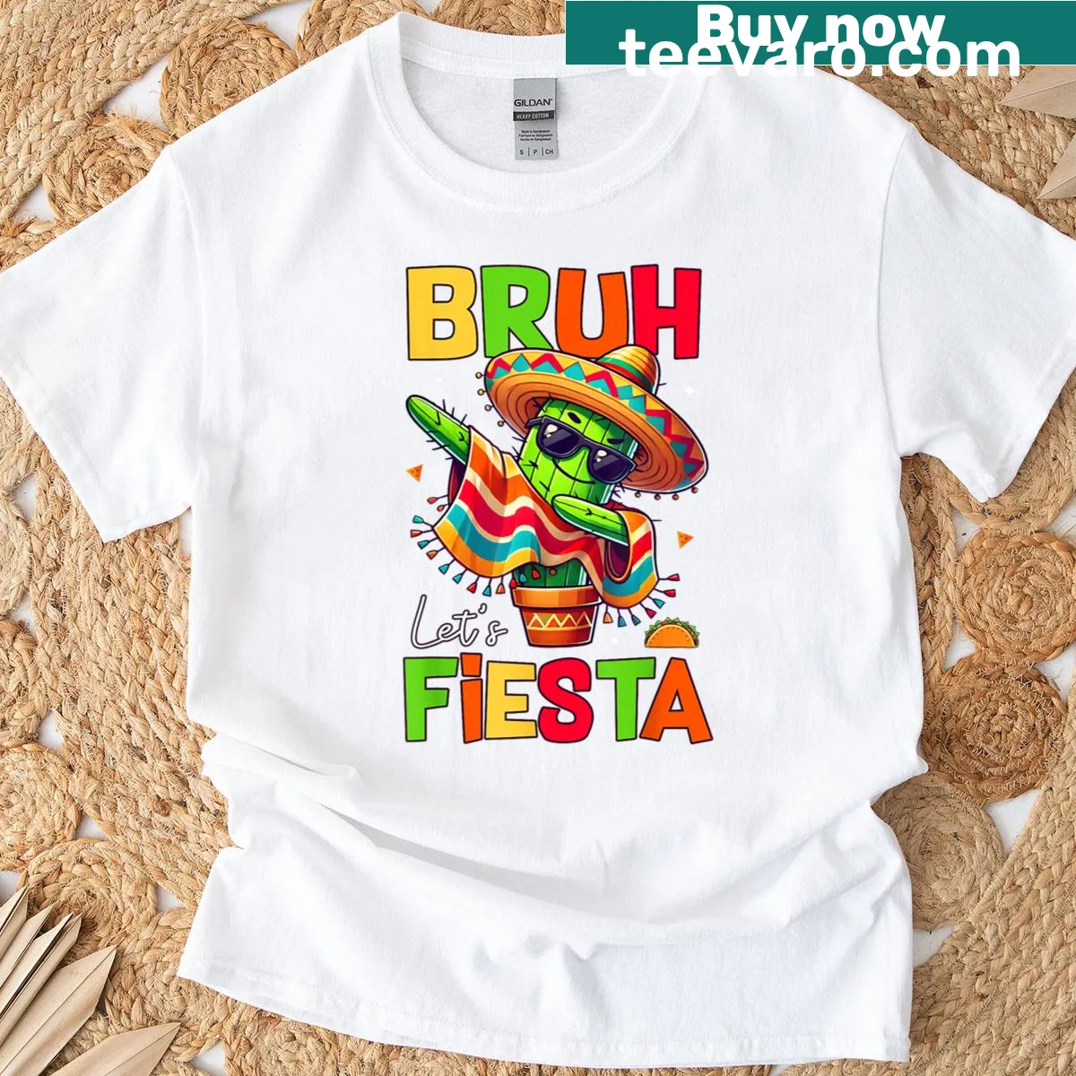 Cartoon dabbing cactus t-shirt for Cinco de Mayo — on a men's t-shirt